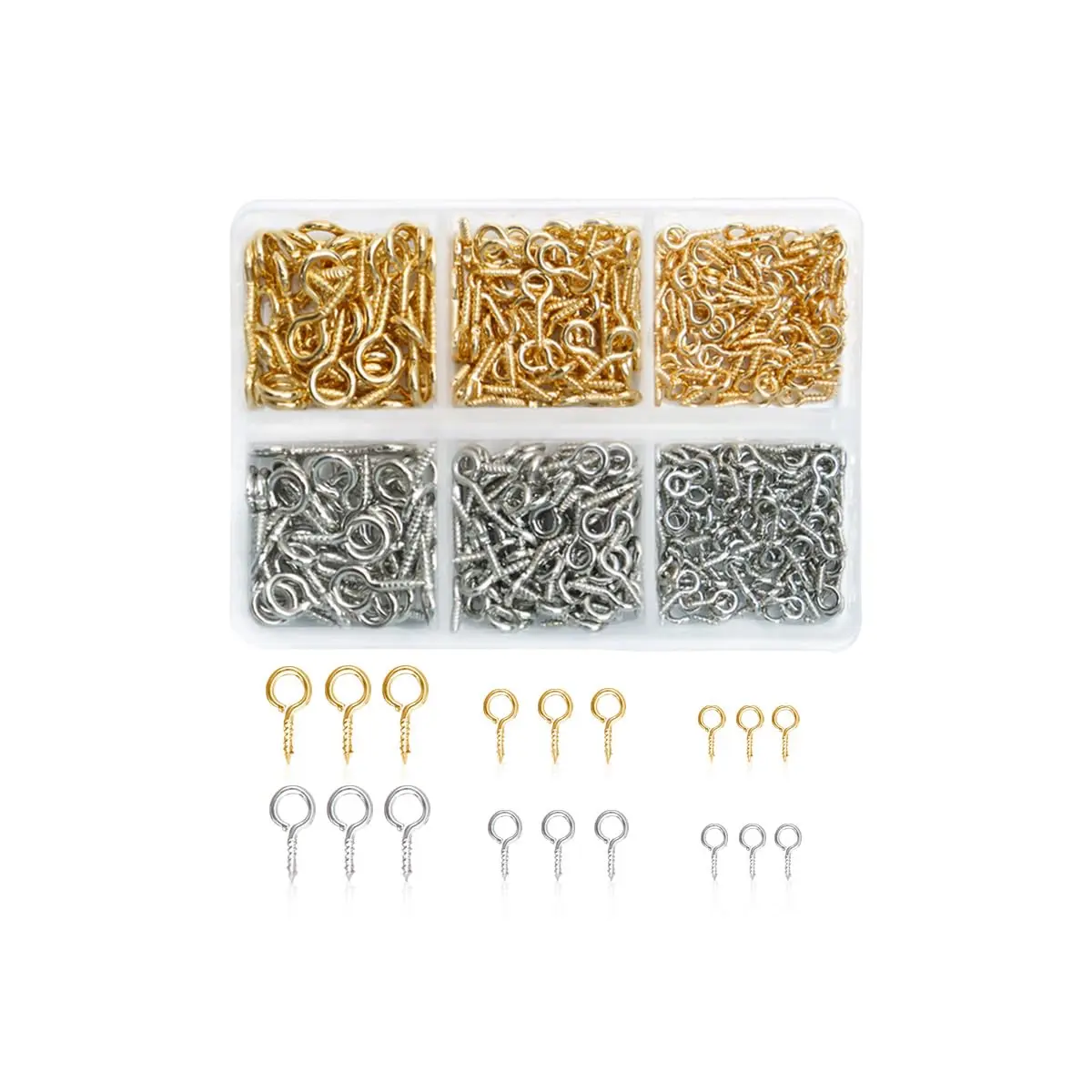 400 count Small Screw Eye Pins, Small Eyelet Screws, Ring Mini Eye Pins, Screw Eyes Pin Hook for Different DIY Projects and  Craft Making ( and Sliver, 3 Different Sizes)