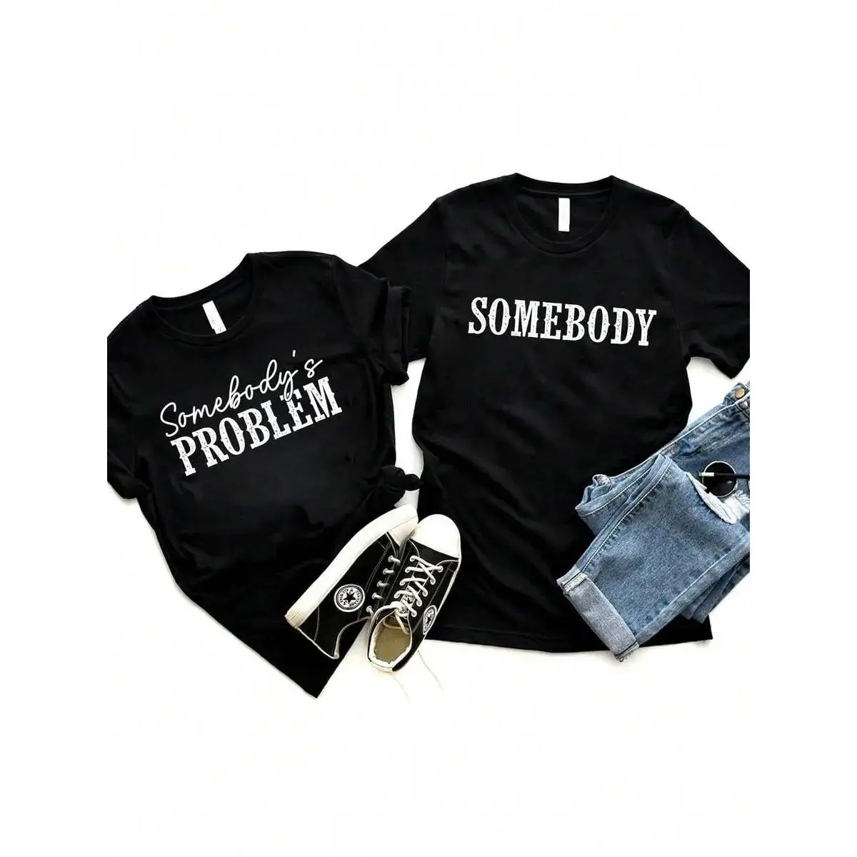King & Queen Couple Matching T-Shirts 'Somebody's Problem / Somebody's Queen' Humorous Print Valentine's Day Gift & Everyday Couple Outfits # DealsForYouDays
