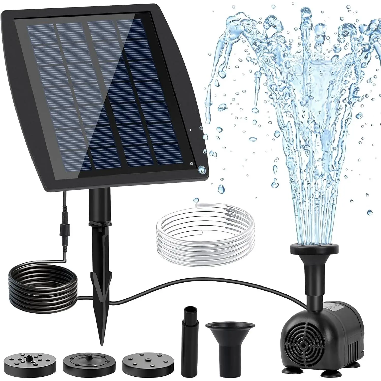 2.5W Solar Water Pump with 3 Spray Nozzles, 3.94FT Tubing, 9.85FT Power Cable - DIY Solar Fountain for Garden Yard Water Feature Efficient Outdoor Decor
