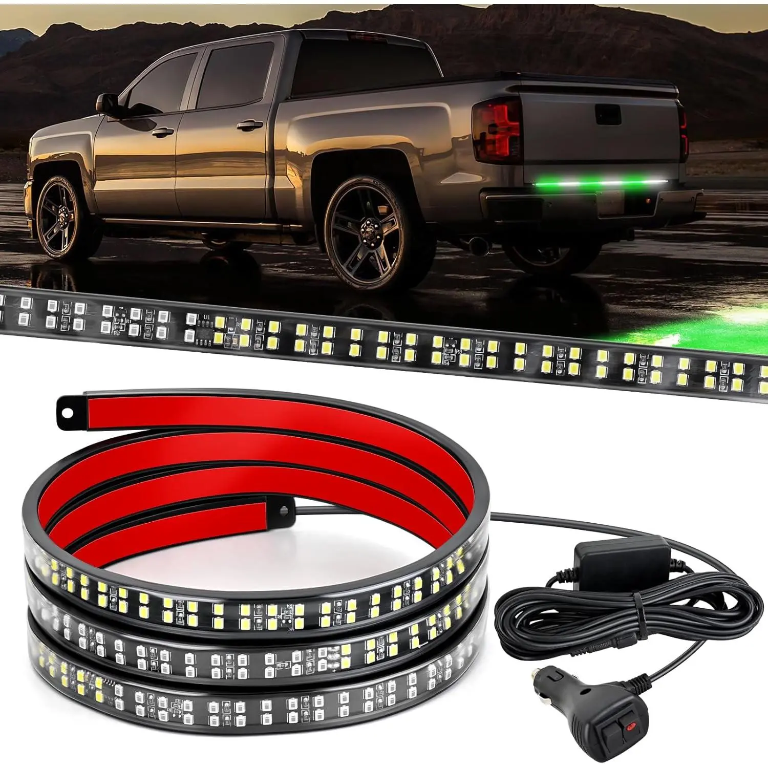 Nilight 48-Inch Truck Tailgate LED Emergency Flash Strip Light Bar - Ultra-Bright Double Row 288 LEDs, Rear Window Work Light for Pickup Trailers, Construction Vehicles, Green & White, Led Emergency Flash Strip Light Bars & Work Lights