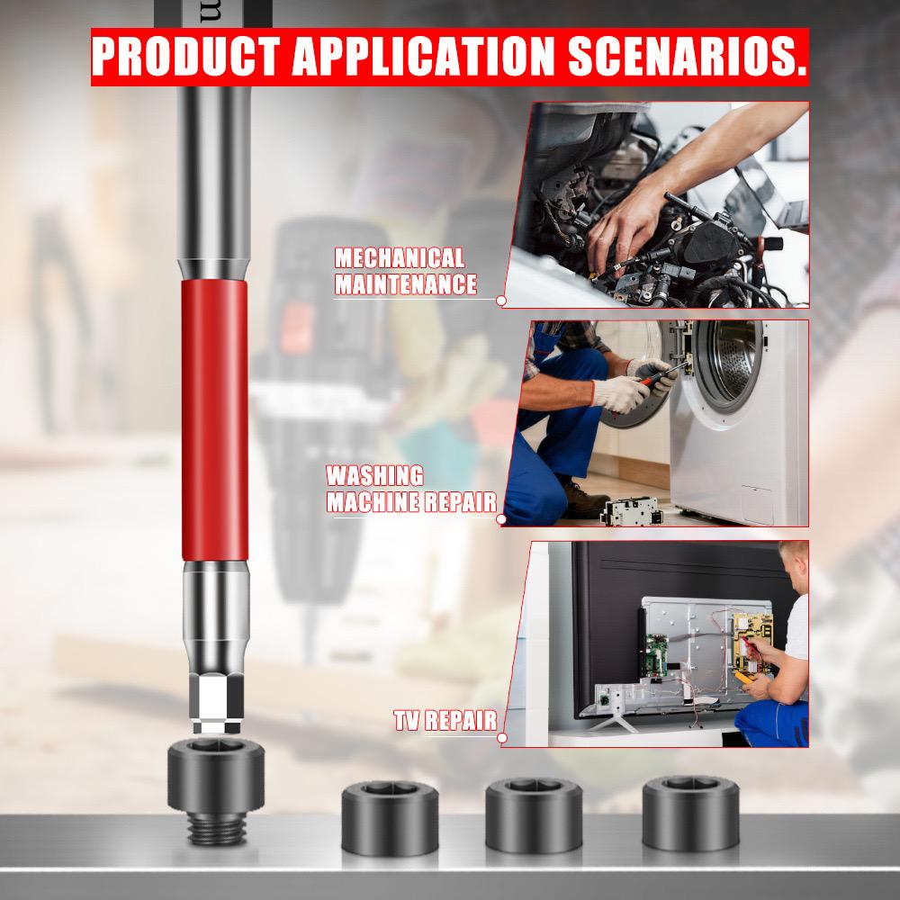6-Piece Screwdriver Bit Set: Featuring magnetic hexagonal shanks and a unique pagoda-shaped internal hex design, a single bit can tighten nuts ranging from 1.5mm to 6mm-suitable for use with electric drills and wrenches.