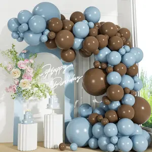 110pcs Dusty Blue and Brown Balloons Garland Arch Kit, 18/12/10/5 Inch Dark Brown Blue Party Balloons for Bear Baby Shower Decorations, Birthday, Gender Reveal Party