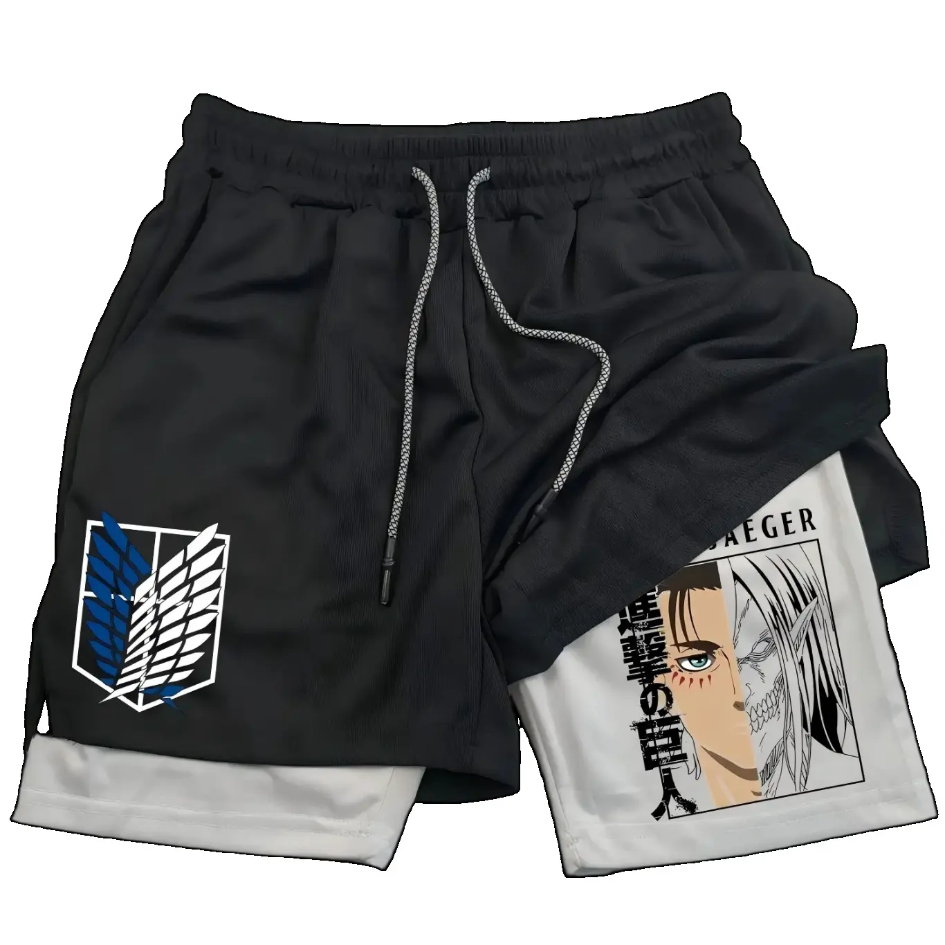 Trending Attack on Titan Eren Jaeger Men's 2-in-1 Quick-Dry Athletic Gym Shorts, Anime Graphic Compression Liner Running Workout Training Shorts, Breathable Lightweight Sports Activewear for Basketball, Fitness, Outdoor, Summer Holiday Gift for Anime Fans