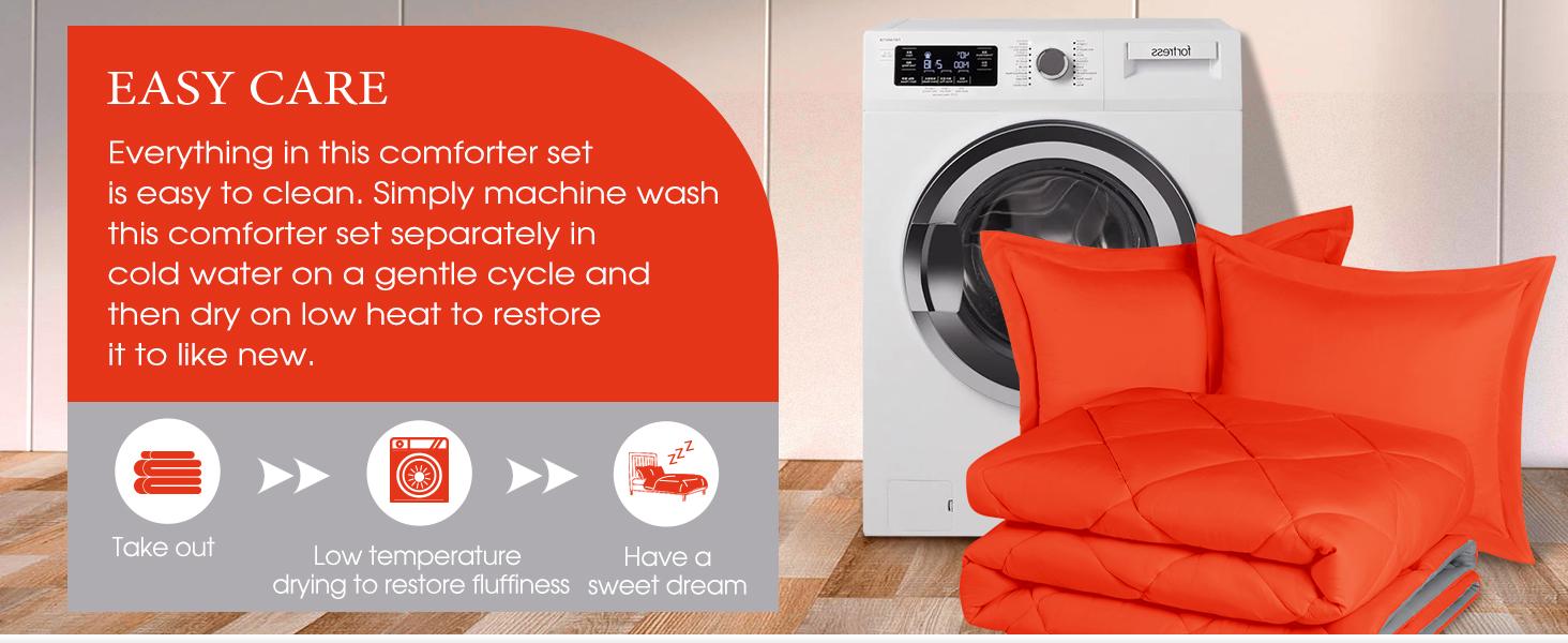 Queen Comforter Set - Orange Comforter Set Queen, Reversible Bed Comforter Queen Set for All,/Charcoal Gray, 1 Comforter (88"x92") and 2 Pillow Shams (20"x26"+2")