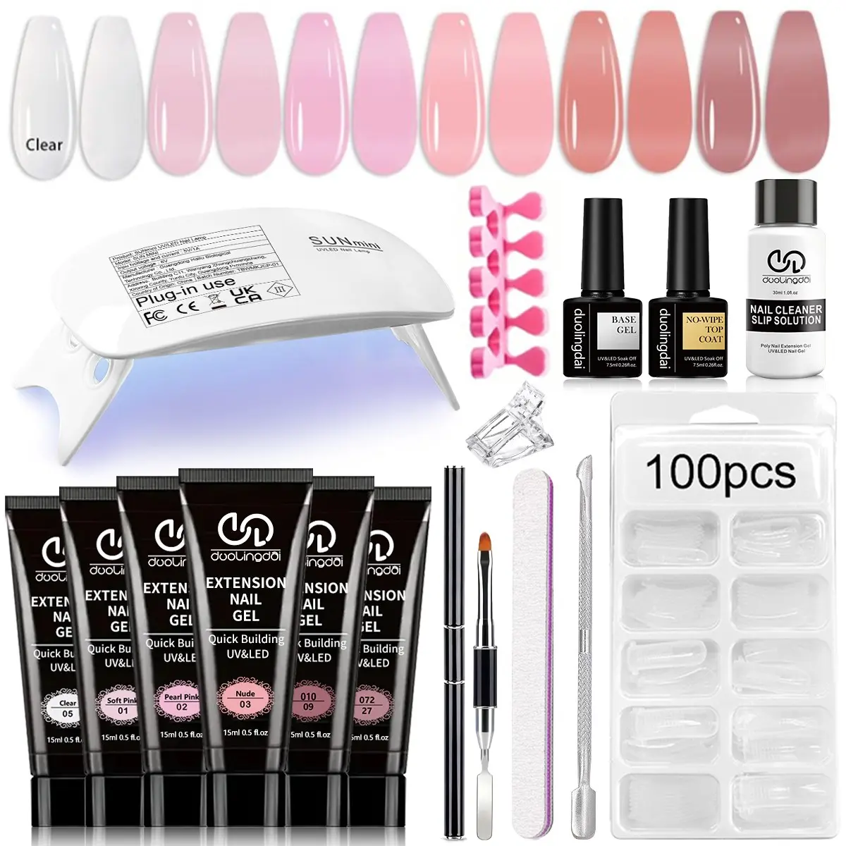 Poly Nail Gel Set, 6-Color Neutral Glitter Polygel Nail Extension Kit with Nail Dryer Lamp, DIY French Design Manicure Nail Art Kit for Home Salon, Nails Kit Set