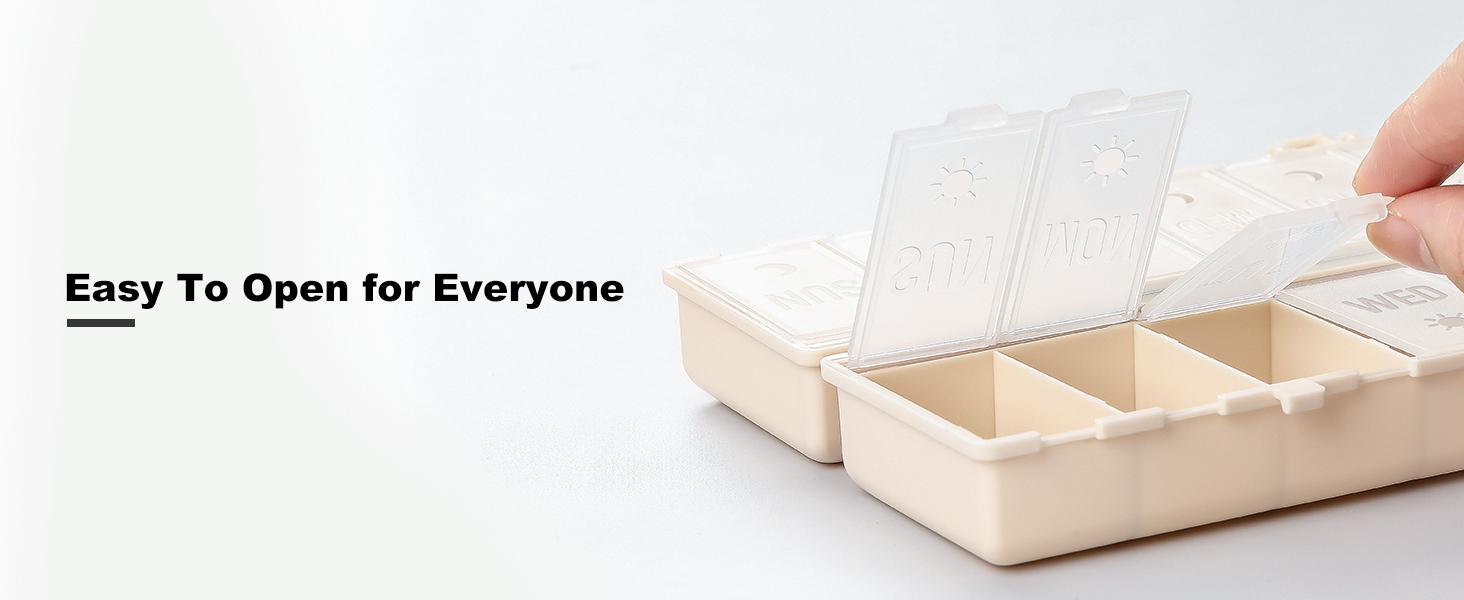 [Foldable & Dual Protection] Weekly Pill Organizer 2 Times A Day with Etched Labels, AM PM 7 Day Medicine Container Box, Large Portable Week Travel Pill Case for Daily Medication, Vitamin - Pink