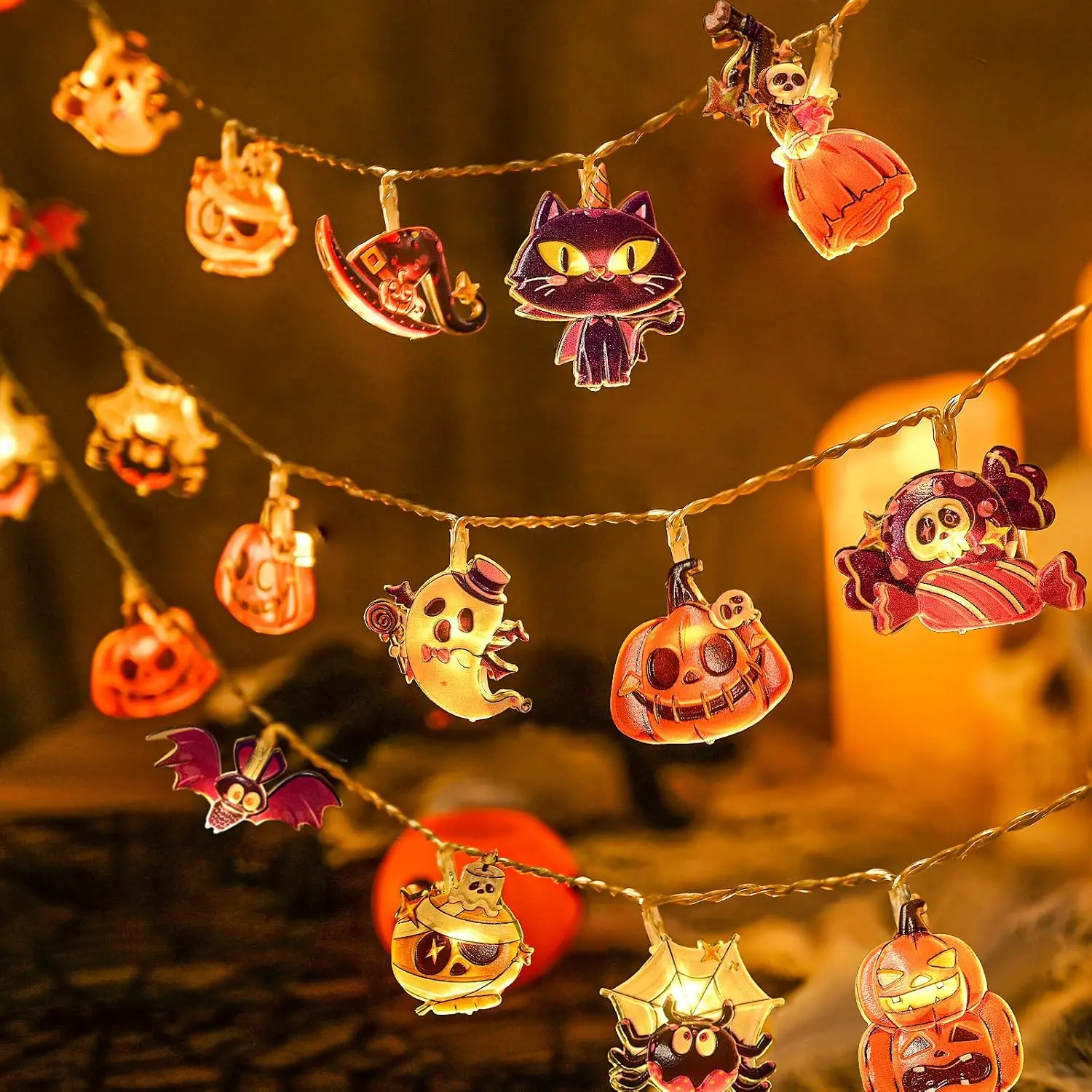 Halloween String Lights Fairy Lights Indoor, 9.8FT 20LED Halloween Window Lights Decorations  Operated (Not Include) 8 Modes and Timer Cute LED Booday Lights 2025  Mini Decor