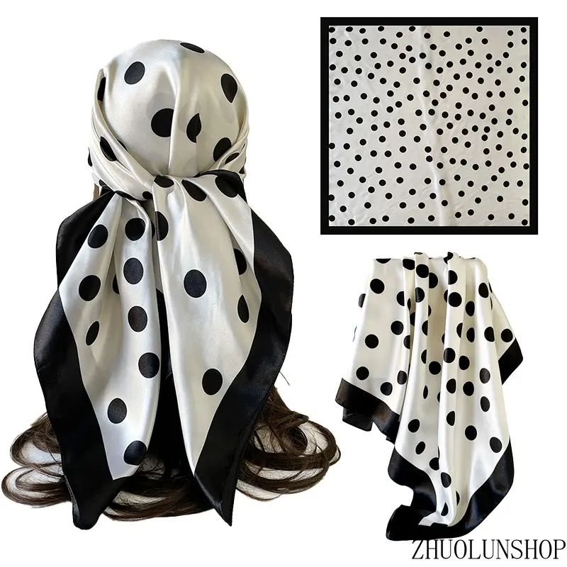 Ladies' 90x90cm Simulated Silk Satin Polka Dot Square Scarf - Elegant Luxury Multi-Use Shawl, Modest Arabian Head Wrap, All-Season Head Scarves, Soft Breathable Lightweight Quiet Old Money Fashion Accessory for Daily Outfit Styling, Quiet Luxury, Casual,,
