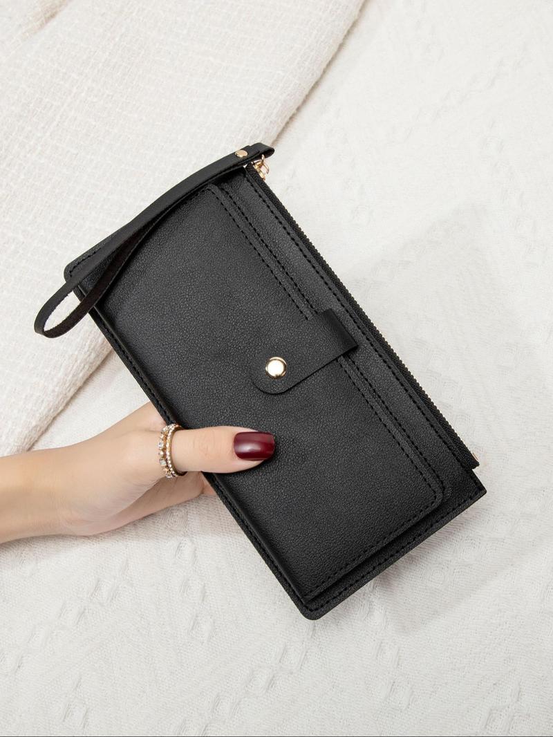 Women's Solid Color Zipper Long Wallet, Fashionable PuLeather Wallet, Multi-functional Card Holder for Daily Use，Christmas Gift, Valentine's Day Gift, Ideal Gift