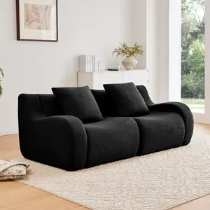 Soft Teddy Fabric Boneless Sofa,No Assembly Required Streamlined Design,Anti-Slip Design 32D High Density Sponge Fits Living Rooms Bedrooms,Black