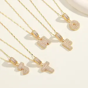 26 Letters Gold Pave Cubic Zirconia Initial Necklace, Single Dainty Box Chain, Large & Small Bling Letter Pendant Personalized Jewelry for Women