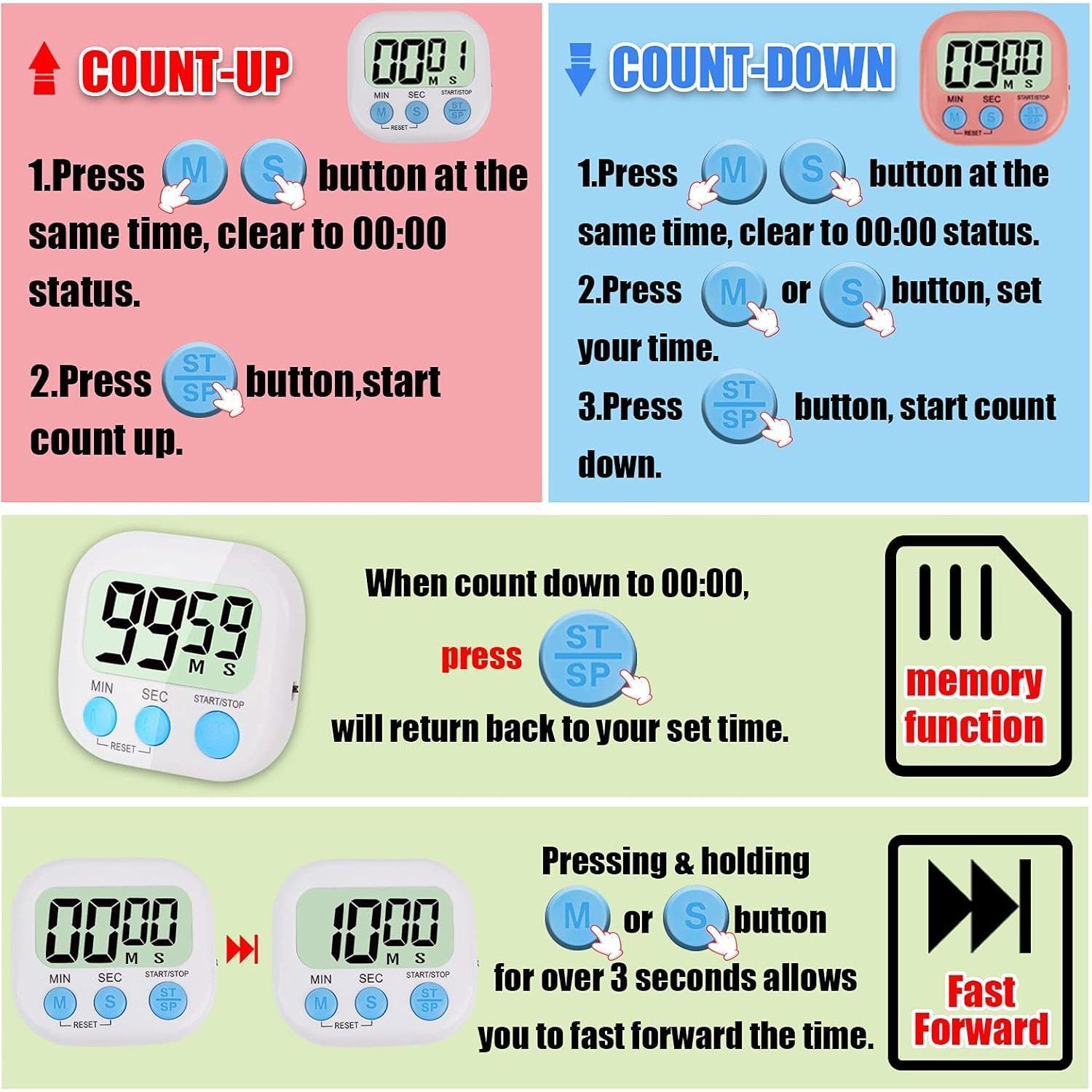 4- Multi-Function  Timer, Learning Management, Suitable for Kitchen, Study, Work, Exercise , Outdoor Activities(not Including ).