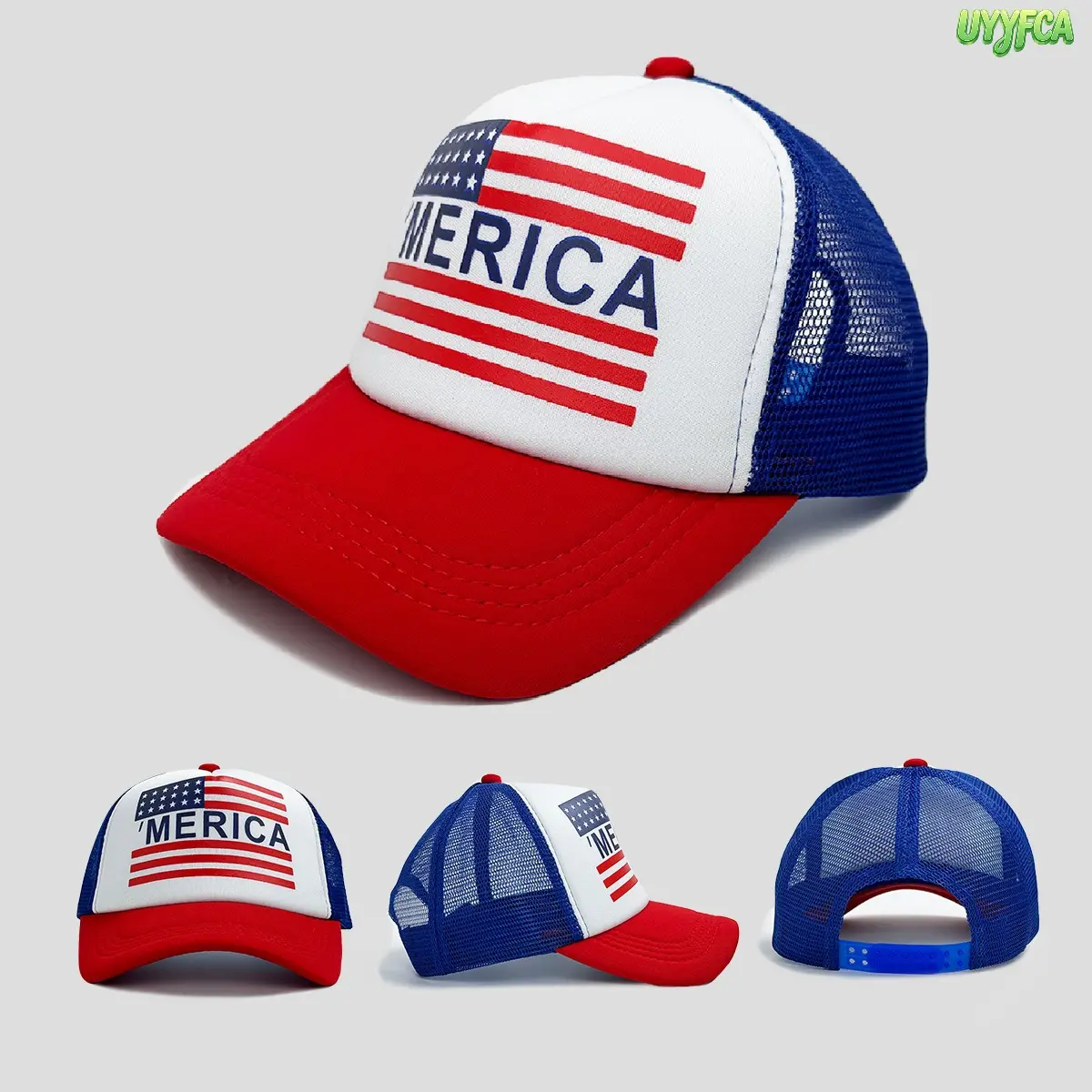 Unisex 250th Anniversary American Flag Trucker Cap - Bold Colors Red White Blue 'Merica Print, Breathable Mesh Cap, Adjustable Snapback for 4th of July Parade, Beach, Patriotic Events
