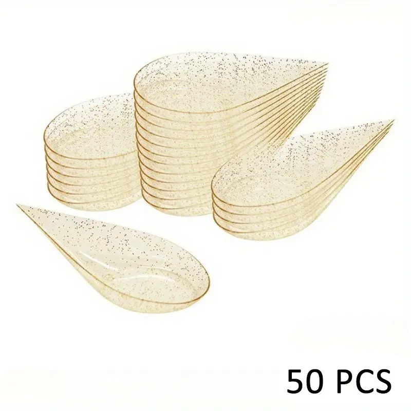 Disposable Plastic Water Drop Spoon, Mini Hard Plastic Plate for Sauces and Desserts, Convenient Single-Use Tableware