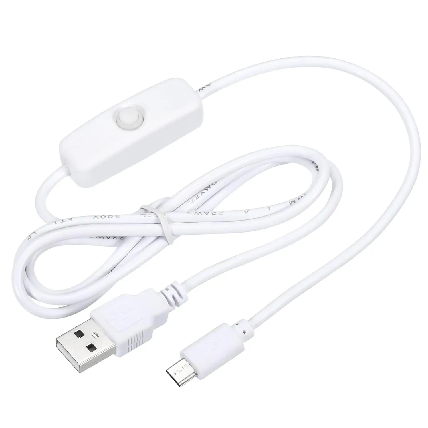 USB Cable with 501 ON/Off Switch, USB Male to Micro USB Male Power Cable 100cm for Digital Equipment LED Desk Lamp LED Strip White