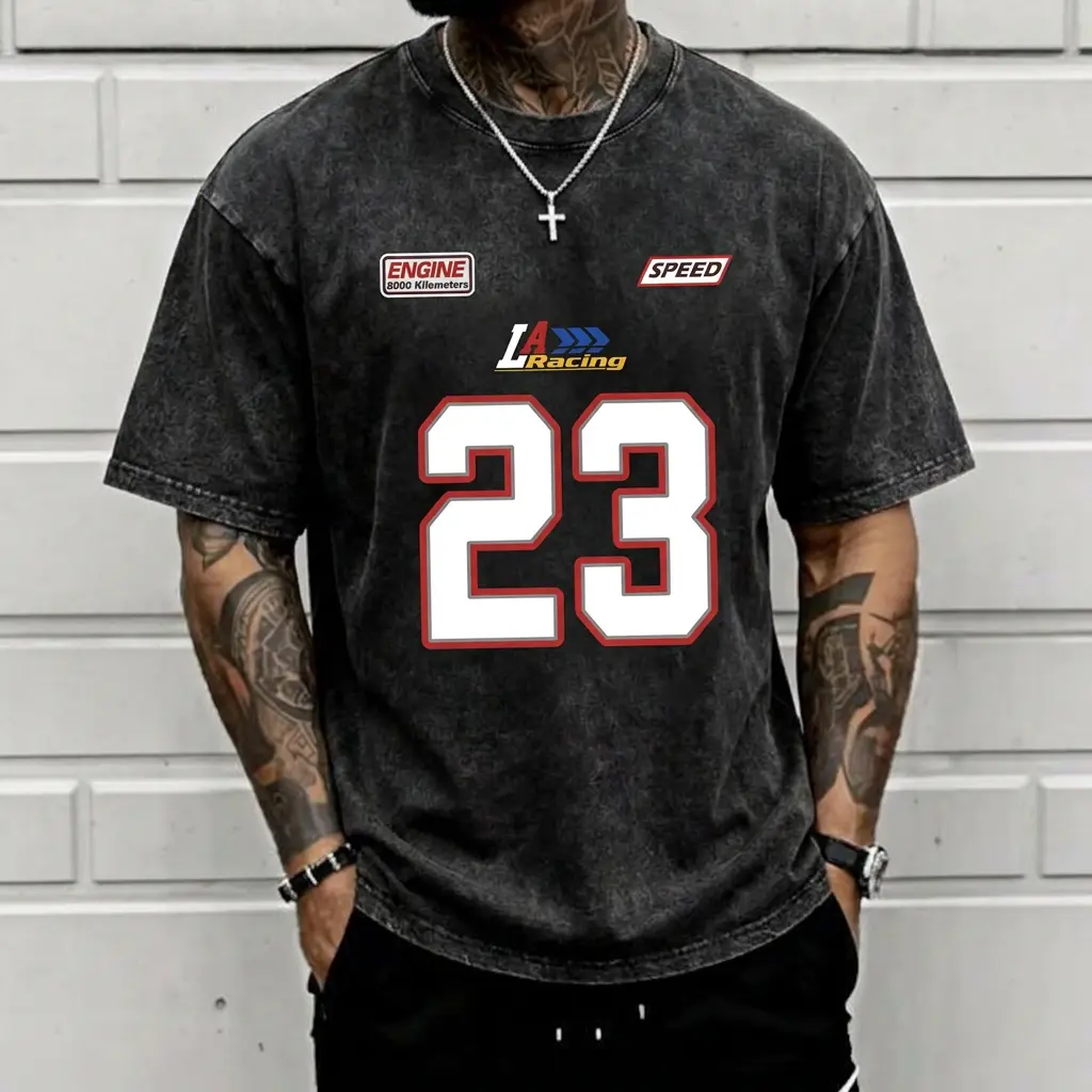 Racing Number 23 Shirt Vintage Acid Wash Mineral Wash Cotton Tee Shirt Favorite Shirt Tee Y2K Casual Streetwear Speed Graphic Oversized Crewneck Sporty Retro Top summer gym shirt