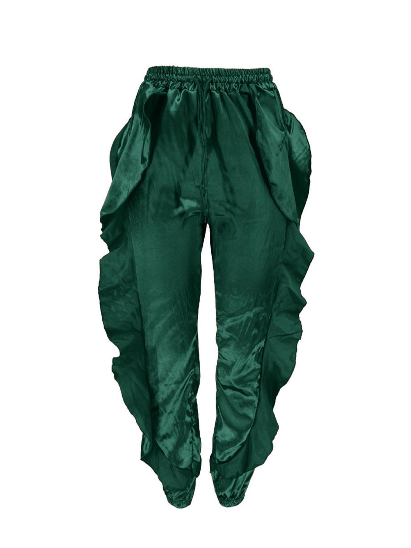 Women's Plain Ruffle Trim Pants, Casual Street Fashion Trousers for Daily Wear, Ladies Bottoms for All Seasons