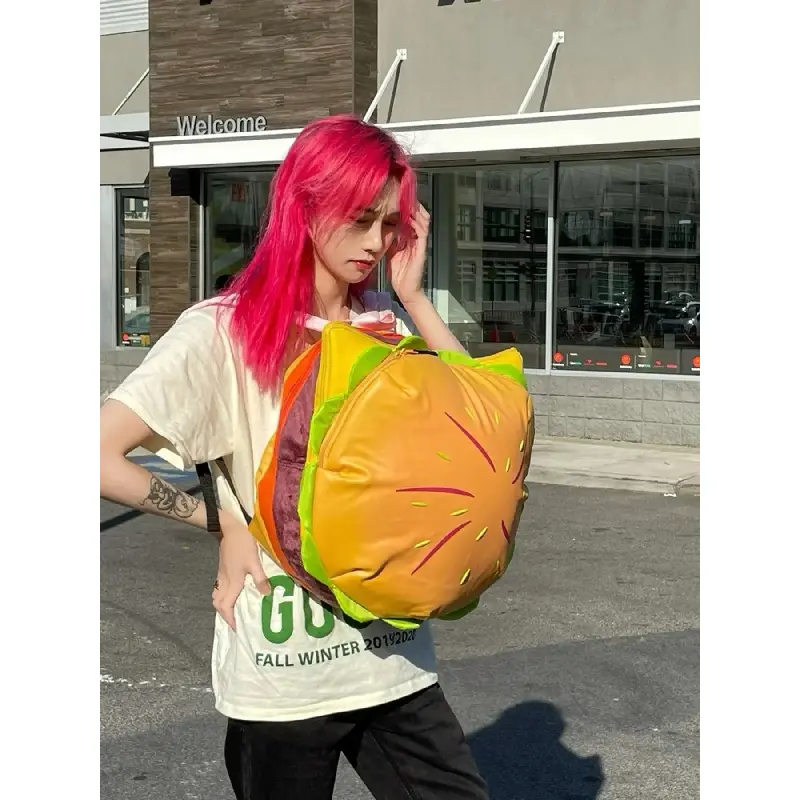 Large Capacity Backpack, Cute Cartoon Cheeseburger Design, Unisex School Bag, Casual Style, Perfect for Students & Daily Use(gift)