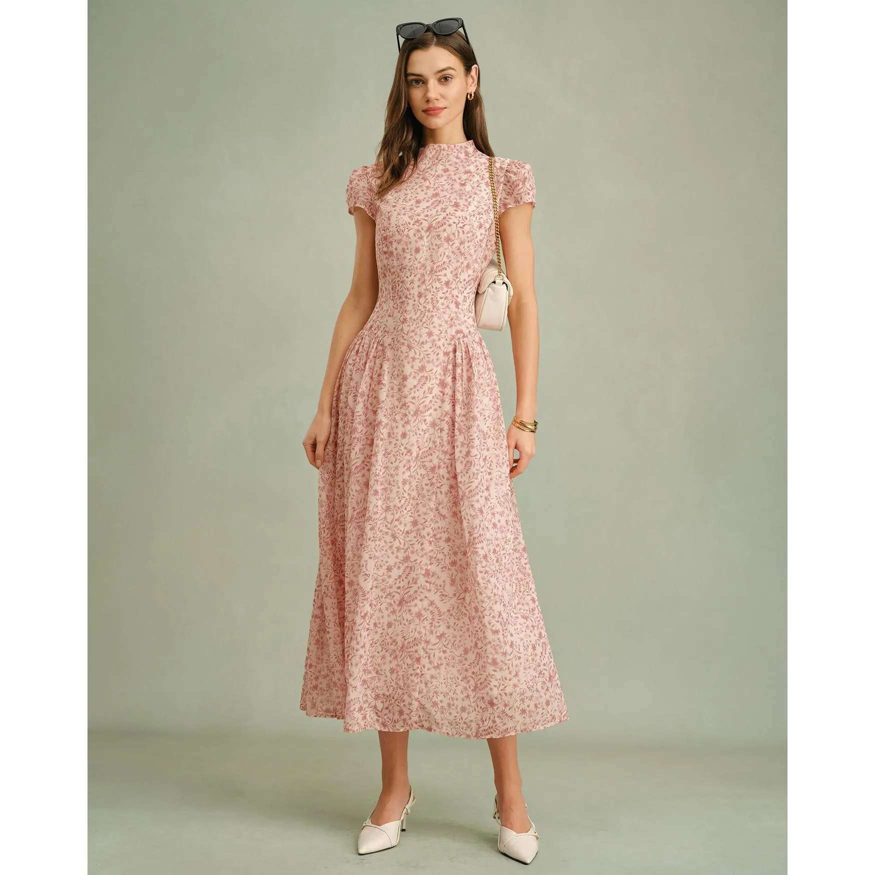 Pink Mock Neck Floral Maxi Dress