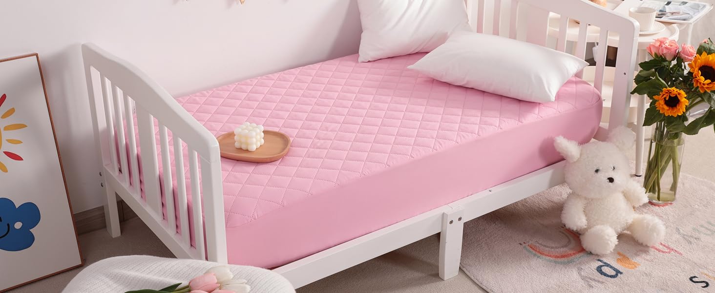 2 Pack Waterproof Crib Mattress Protector, Quilted 28"x52" Toddler Fitted Sheet - Machine Washable - Soft and Breathable Mattress Pad Cover for Crib, Nursery, Daycare, Cot, Black