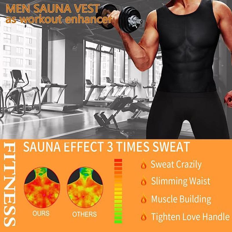 Men’s Sauna Sweat Vest Compression Workout Shirt for Gym Training Quick-Dry Sweat-Absorbing Fitness Top with Waistline Design Lightweight Sportswear for Exercise & Daily Wear
