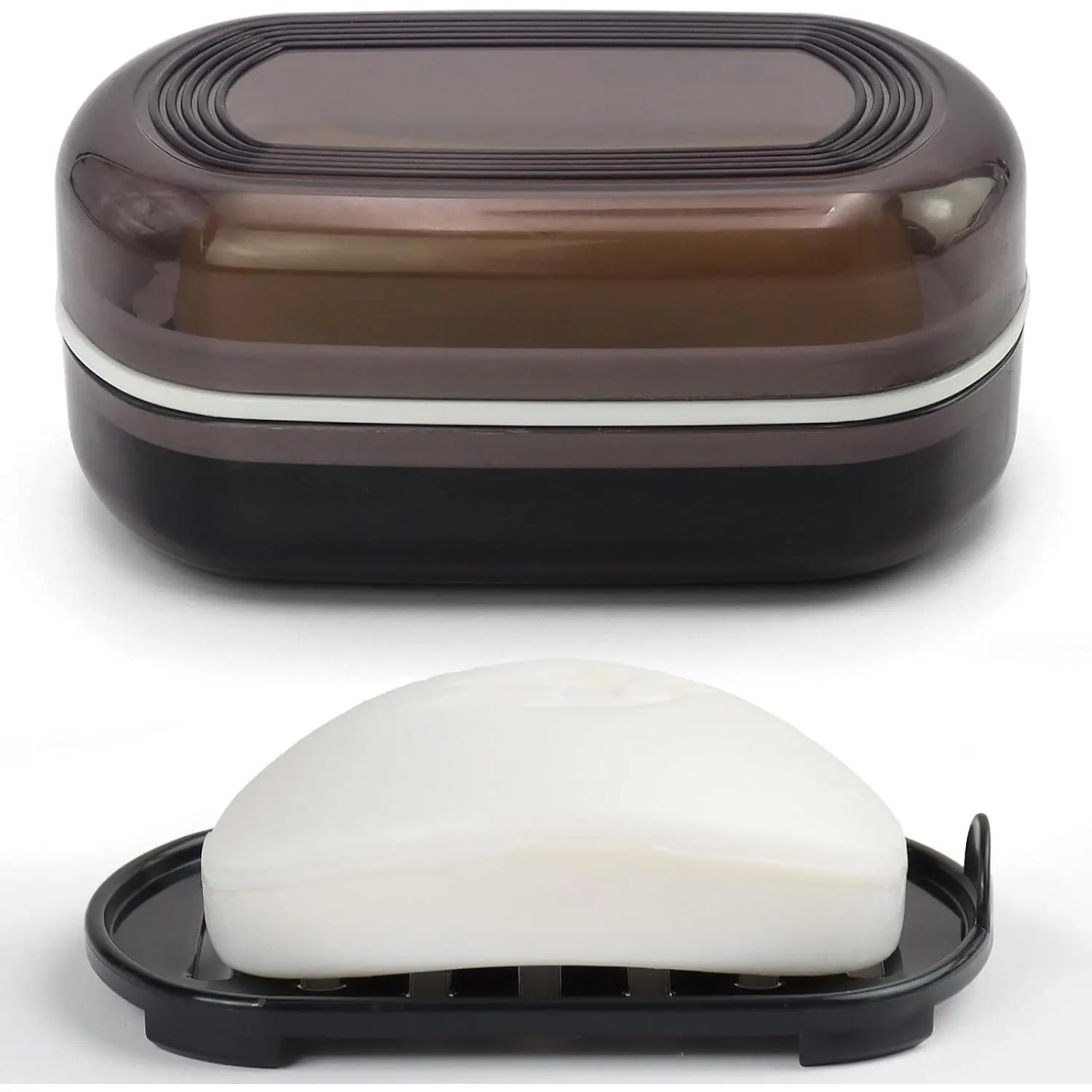 Travel Soap Container, Leakproof Soap Box, Travel Soap Holder with Removable Draining Layer, Portable Soap Case for Traveling, Camping, Gym (Black)