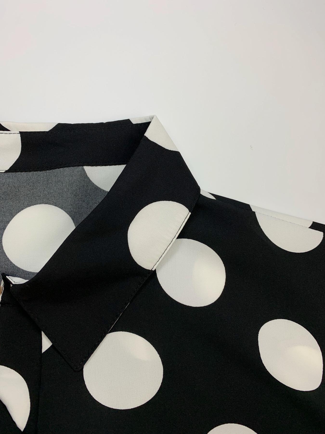 Plus Size Polka Dot Print Belted Button Front Shirt Dress, Elegant 3/4 Sleeve Tie Front High Waist Long Dress for Vacation Holiday Party, Women's Clothes for Summer