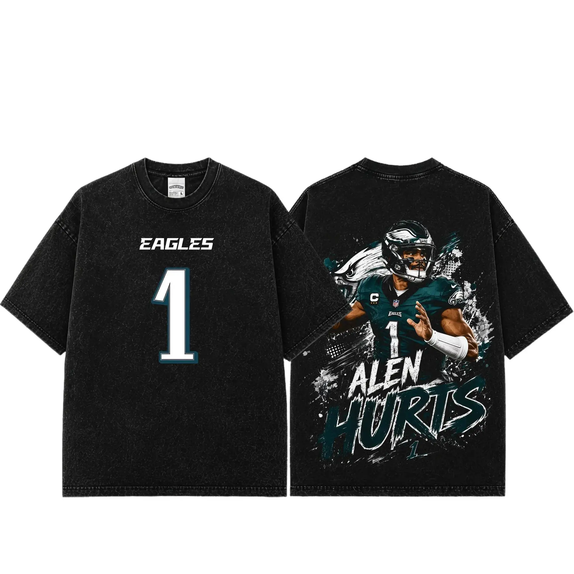 [Sale Up To 50%] Unisex Fly Eagles Fly Jalen Hurts DeVonta Smith Saquon Barkley Washed T-Shirt, Vintage Football Graphic Tee, Game Day Fan Shirt, Cotton Streetwear Top, Gift For Football Fans