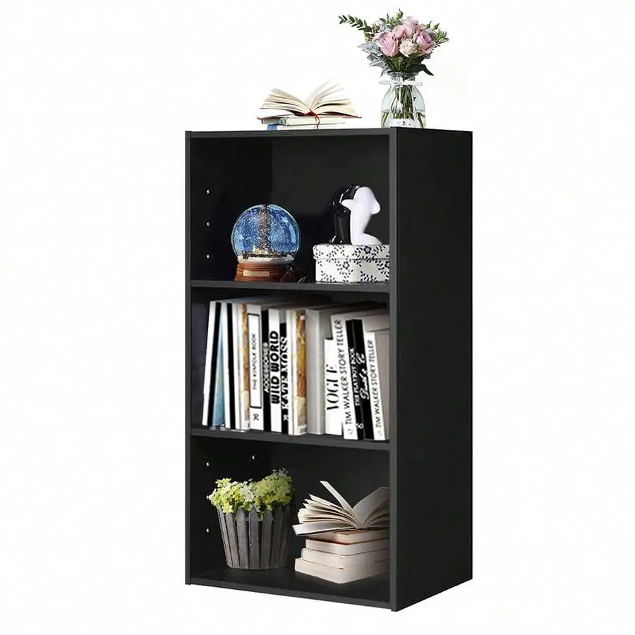 3 Open Shelf Bookcase Modern Multi-Functional Storage Display Cabinet Black,organizer,,shoe,rack,kitchen,unique,round bookcase,bookshelf,,magnetic,clear,door,cube,home,furniture,,indoor,living,room