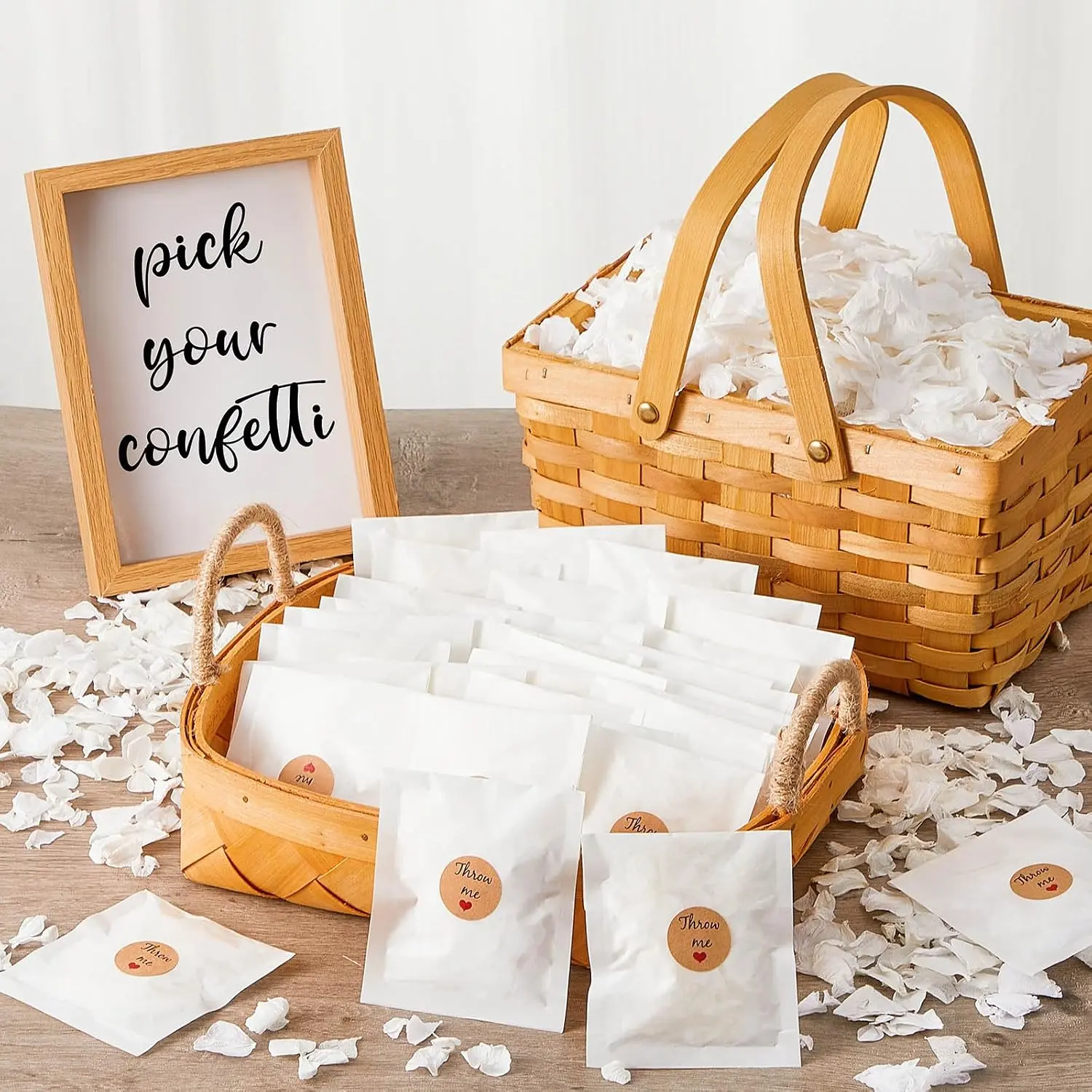Confetti, Dried Hydrangea Flower Petals with Throw Me Stickers Wedding Confetti  Flower Petals for Wedding Ideas Valentines Day Decor(White,103 Pcs)