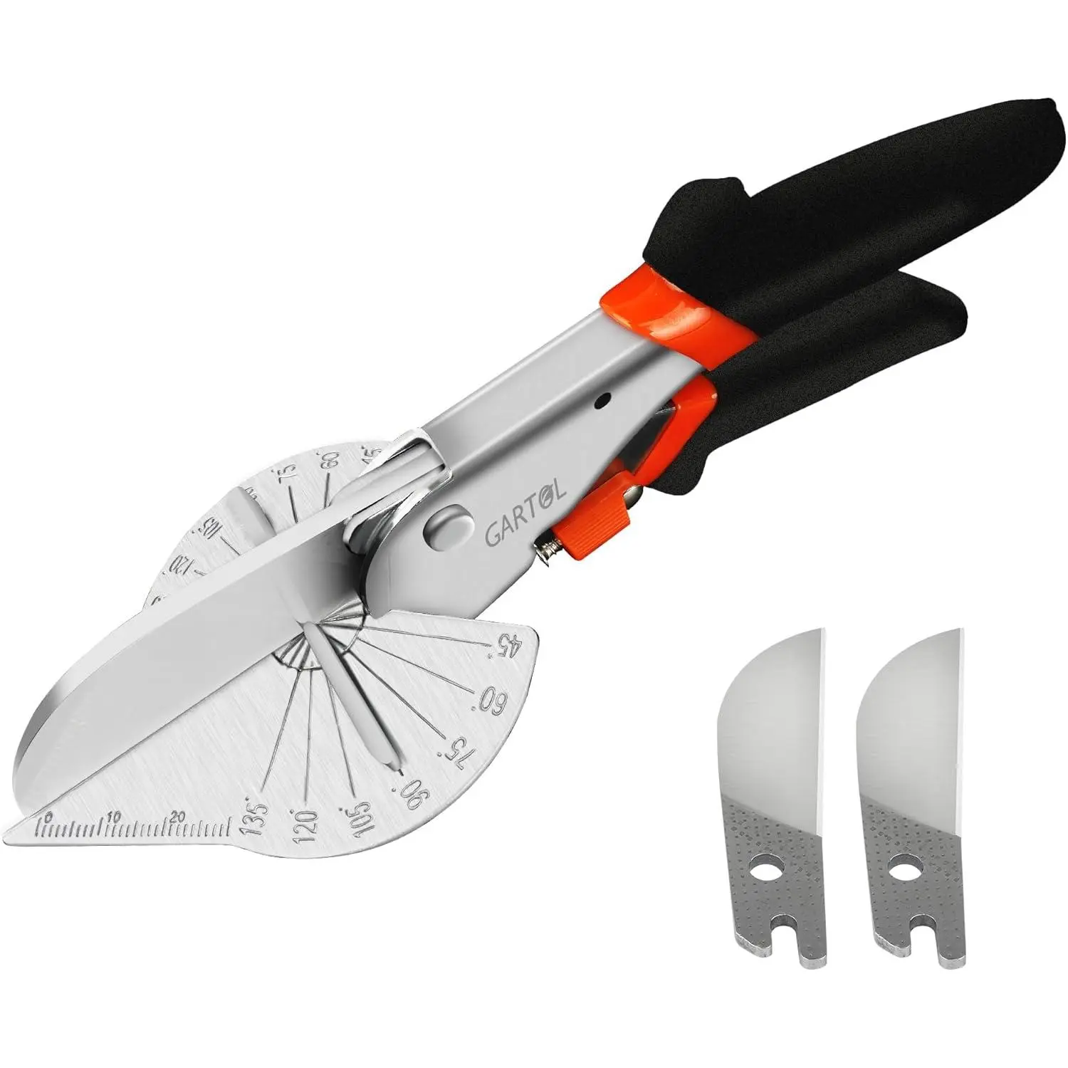 Miter Shears, 45-135 Degree Angle Scissors, Quarter Round Tool with Spare SK5 Blades, Trunking Shears for Cutting PVC, Trim and Softwood Moulding (Not for)