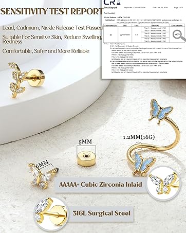 MILACOLATO 16 Gauge Cartilage Earrings Helix Earrings for Women Stainless Steel Helix Piercing Jewelry Leaf Butterfly CZ Studs Flat Back Cartilage Earrings Set 9Pcs
