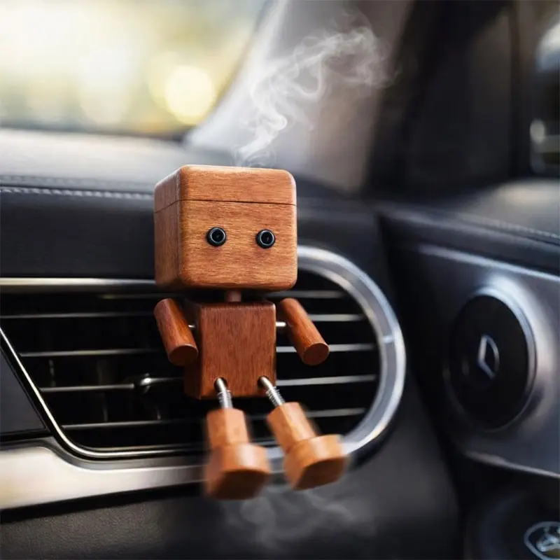 Shaking Wooden Man Dashboard Figurine with Aroma Slot, Handmade Wobbly Shaking Leg Doll for Car Decor, Funny Bobble Leg Wood Man Desk Ornament Gift