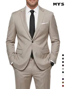 MY'S Men's 2 Piece Suit , 1-Button Jacket & Pants Set, Random Tie Included, Wedding & Business Dinner, Men’s Blazer, Black Formal Menswear, Prom & Office Wear Beige summervibes