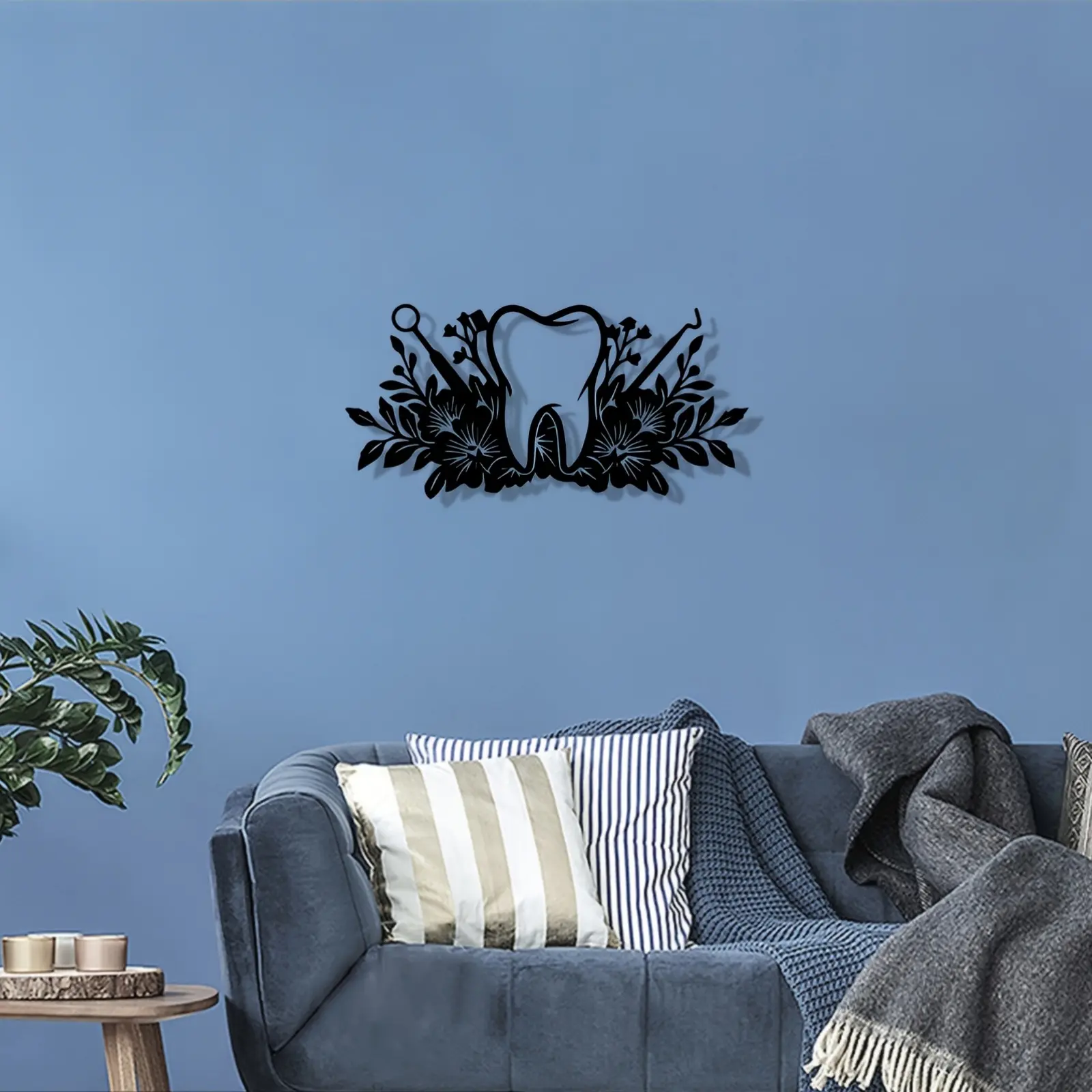 1pc Dental-Themed Metal Wall Art, Intricate Tooth & Floral Statue Mural, Ideal Gift for Dentist'S Day, Christmas, Dental Decor Enthusiasts, Rust-Resistant Metal Wall Decor Wall Sculptures, Decoration Items, Perfect for Clinic Wall & Home Office Fence Wall