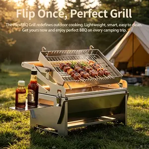 360° Rotating Outdoor Grill, Stainless Steel BBQ Rack with Shelf, Portable and Easy to Clean, Ideal for Camping and Backyard Parties, Portable Bbqs