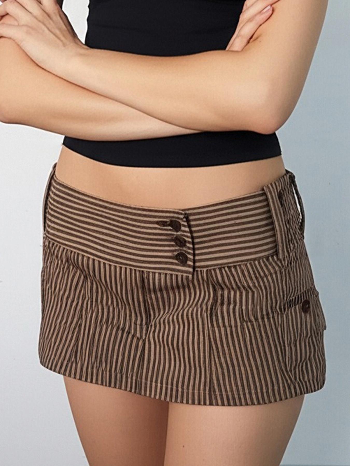 Women's Striped Print 2 in 1 Skirt, Y2K Casual Fashion Mini Skirt for Daily Wear, Ladies Bottoms for All Seasons