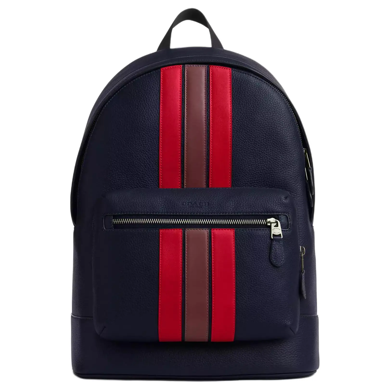 COACH West 32 20.4L Zip-Top Leather Backpack for Men, Striped Black