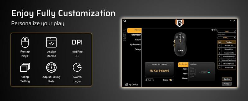 LTC GM024 Tri-Mode Wireless Gaming Mouse, 59g Ultra-Light Ergonomic Gaming Mouse 2.4Ghz/BT/Wired, 6-Level DPI 4800 Max, 1000Hz, 5 Programmable Buttons, Pro Software