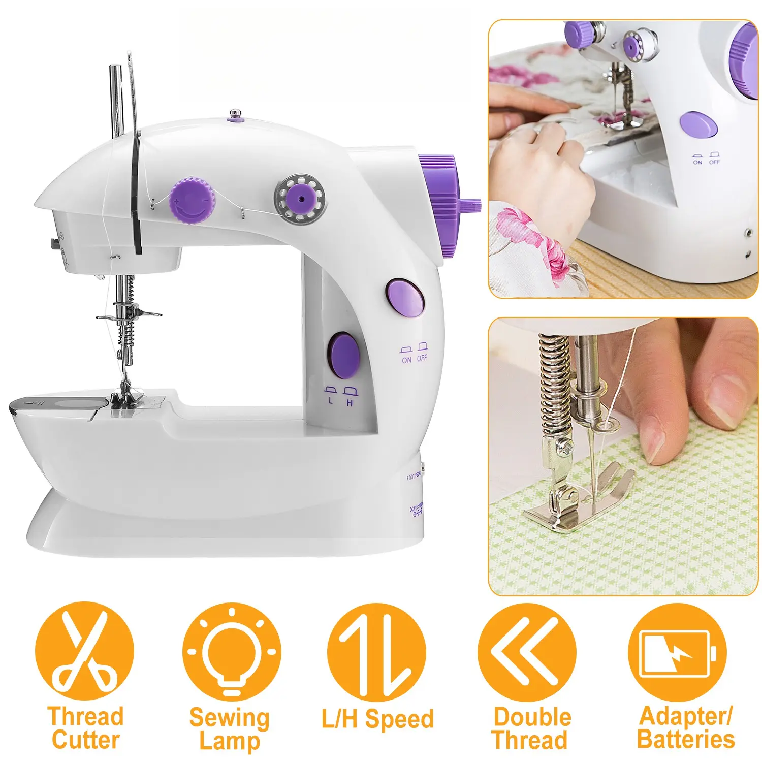 Portable Electric Sewing Machine, 2-Speed Control, Overlock Foot, Foot Pedal & Built-in LED Light