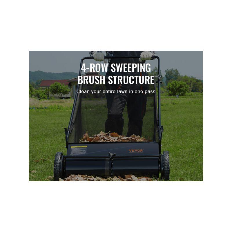 VEVOR Push Lawn Sweeper, 26-inch Leaf Grass Collector, Strong Rubber Wheels Heavy Duty Thickened Steel, Durable to Use with Large Capacity 7 cu. ft. Mesh Collection Hopper Bag, 4 Spinning Brushes