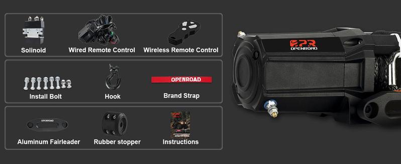 OPENROAD 6000 lbs UTV Winch, Waterproof IP67 Electric Trailer 6k Winch with 1/4"×50ft Synthetic Rope,Wireless Remote and Winch Stopper (6000lb with Mounting Plate)