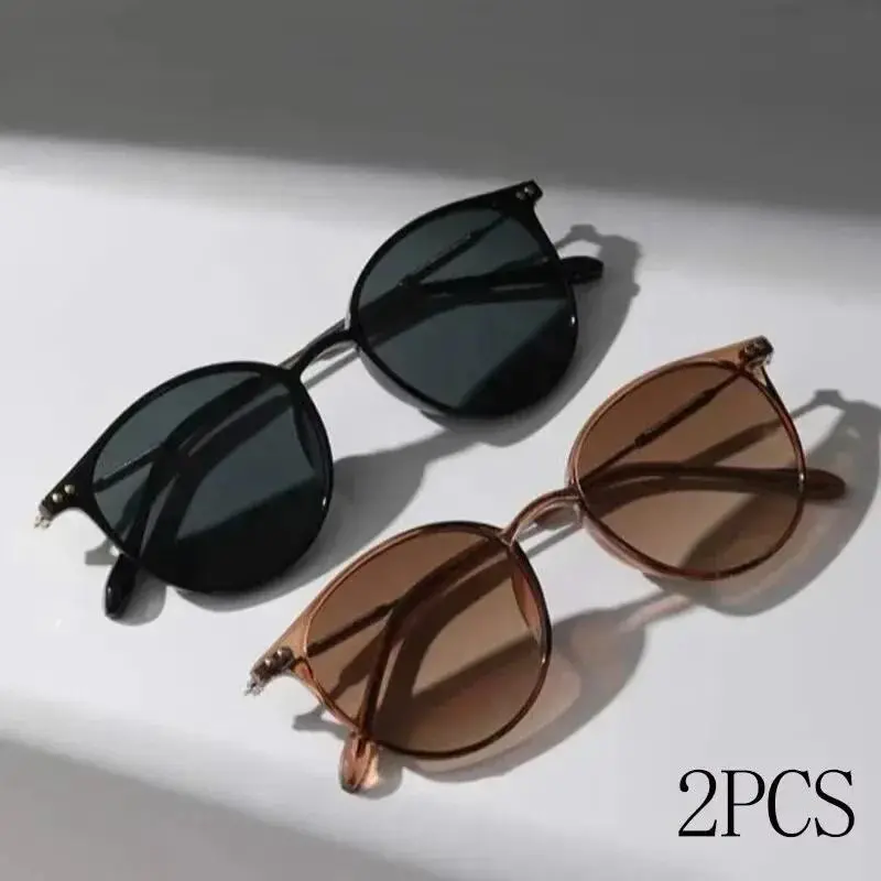 2pcs Women Small Round Sunglasses Cute Skinny  Eyewear Men Vintage Narrow Sunglasses Set