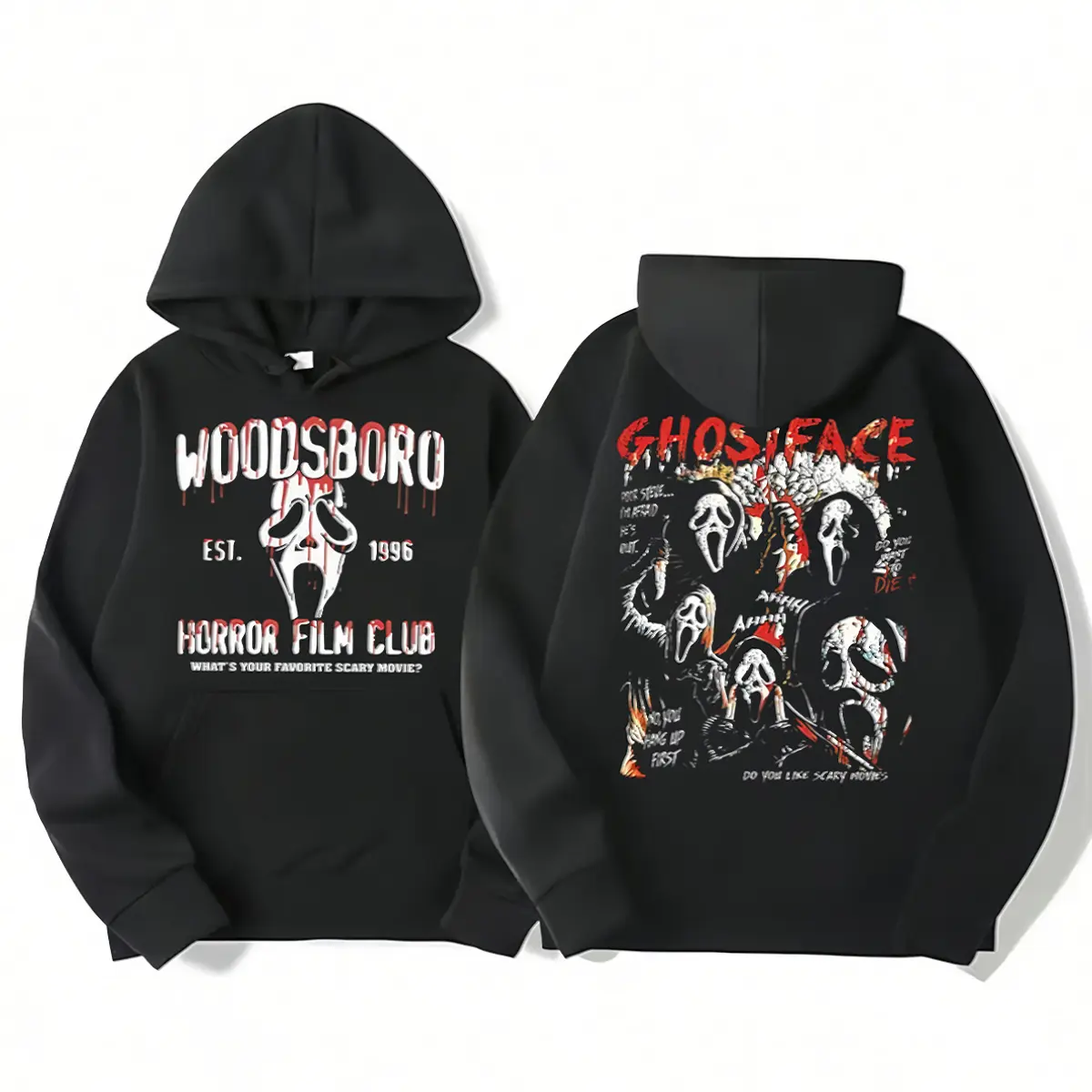 Hoodie |   T-Shirt Classic Horror Ghost Mask Graphic Sweatshirt Unisex Men Women Scary Halloween Pullover Long Sleeve Top Vintage Slasher Movie Fan Apparel Spooky Season Casual Streetwear Costume Party Gift