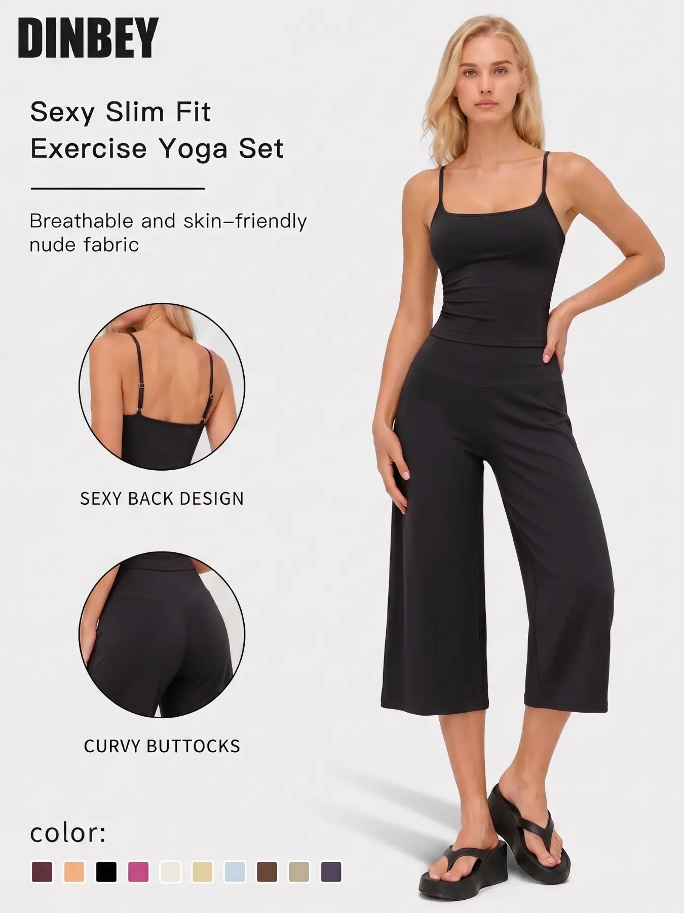 Women's 2-Piece Workout Fitness Clothes - Slimming Camisole Yoga Tank Top with High-Waisted Quick-Dry Casual Capris Wide Pants, Multifunctional Casual Sports Wear Set, Activewear Workout Set for Gym, Outdoor Running summer