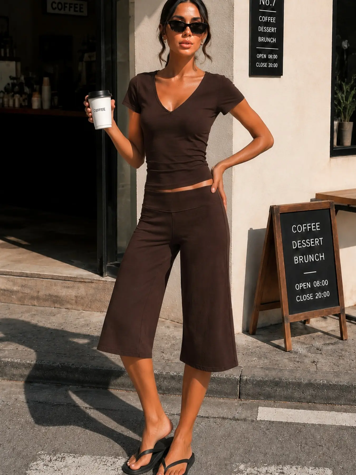 Women's Two-Piece Set, Short Sleeve Top + Wide Leg Pants, Casual Knit, Slimming Daily Wear, Comfortable and Stylish