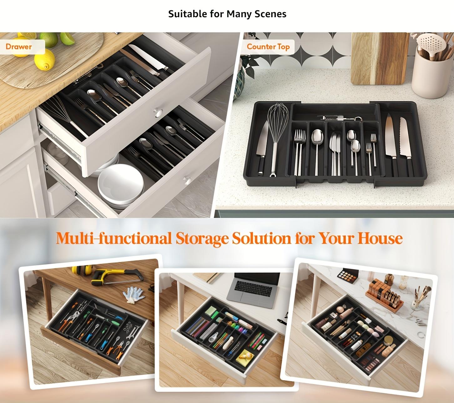 Set of 1/3pcs Silverware Drawer Organizer, Divided Compartments, Expandable Utensil Tray for Kitchen, BPA Free Flatware and Cutlery Holder, Adjustable Plastic Storage for Spoons Forks Knives