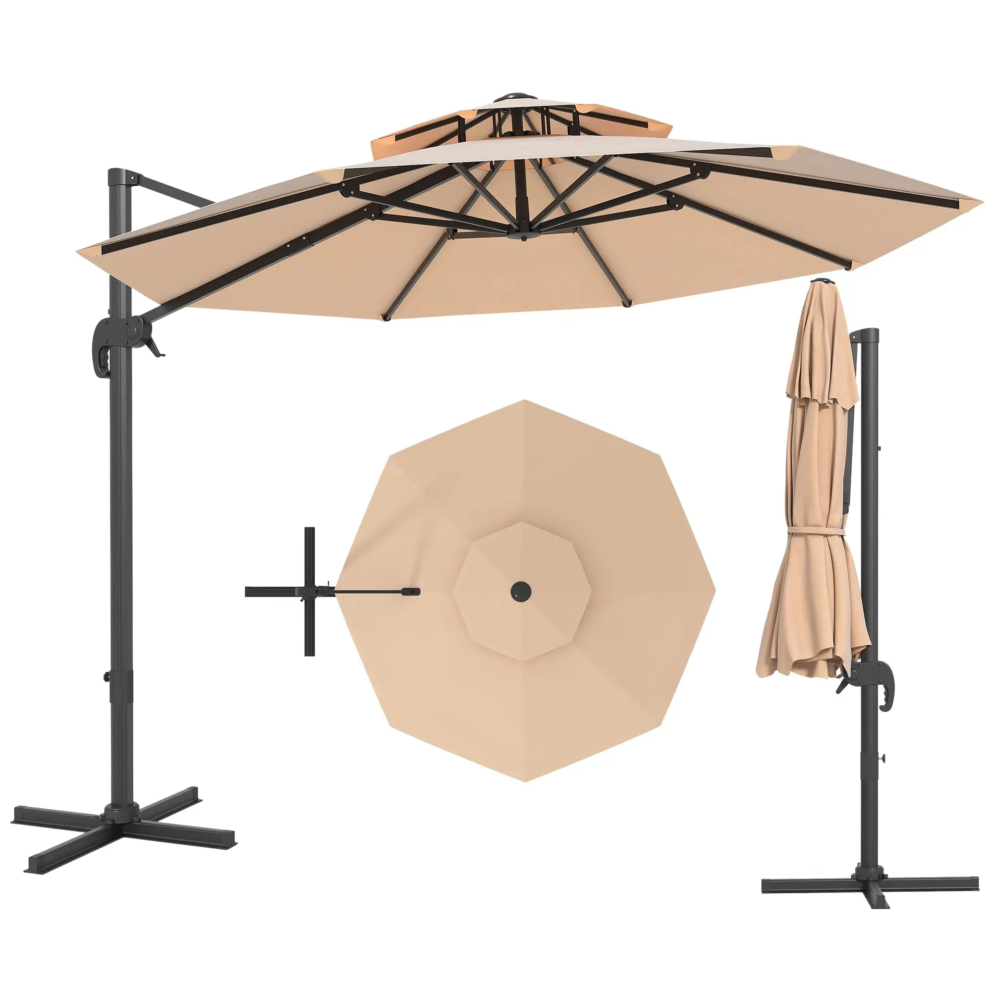 10ft Offset Hanging Market Patio Umbrella with Adjustment Tilt,Polyester Shade, 8 Ribs for Backyard, Poolside, Lawn and Garden