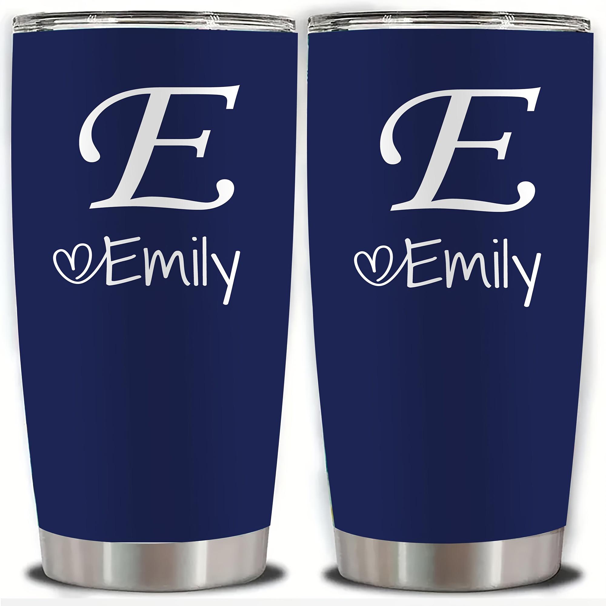 Personalized Stainless Steel Tumbler 20oz - Custom Name/Initials/Text - Double-Wall Insulated Cup with Leakproof Lid & Elegant Cursive Lettering - White with Black Lettering - Ideal Gift for Valentine's, Birthday, Office, Travel - Ideal for Her, Him, Boss