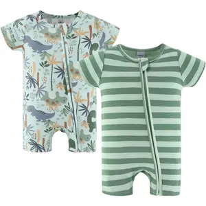 Baby Boy Rompers 2 Pack - 100% Cotton Clothes, Rompers for Newborn, Infant, and Baby Boy - Green Dino(Gift)